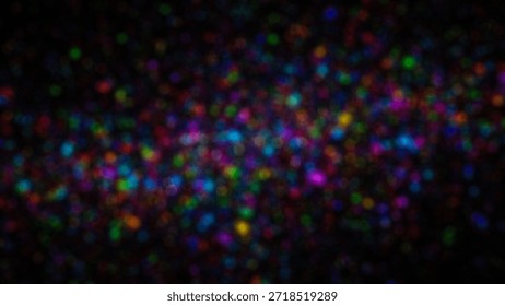 A vibrant and dynamic composition of multicolored dots on a dark background creating a sense of energy and playfulness with sparkling effect and abstract design