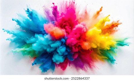 A vibrant explosion of colored powder against a clean white background, creating a dynamic and energetic visual effect. - Powered by Shutterstock