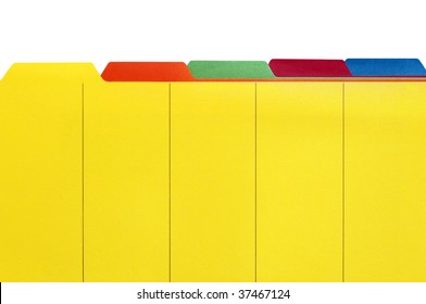 Vibrant file divider tabs, ready for your own labels.  White Background.