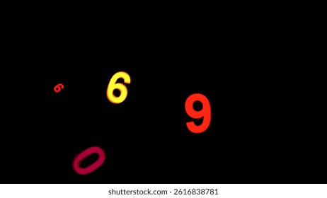 Vibrant, glowing numbers 6 and 9 in warm red and yellow tones, appearing to float or be projected against a pure black backdrop - Powered by Shutterstock - Get 15% off with code: PIKWIZARD15