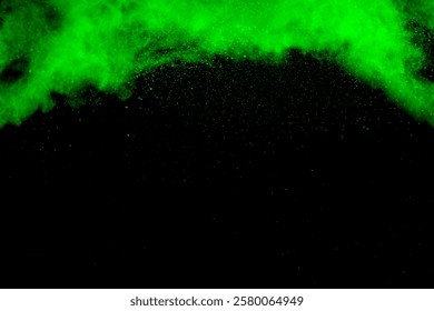 Vibrant green cloud of smoke is billowing through the air, creating a sense of movement and energy.