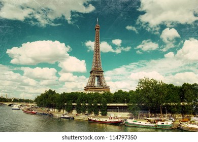 Vibrant grunge style photograph of the Eiffel Tower, Paris. HDR