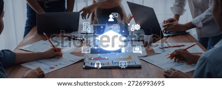 A vibrant learning environment showcasing collaboration with digital tools and icons that symbolize knowledge sharing, teamwork, and innovative solutions in an educational setting. Trope