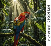 A vibrant macaw is a stunning parrot known for its brilliant, colorful feathers, typically featuring a mix of bright blues, reds, yellows, and greens. These intelligent and social birds are native to 