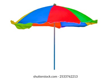 Vibrant Multicolored Beach Umbrella - Summer Sunshade Isolated on White - Powered by Shutterstock