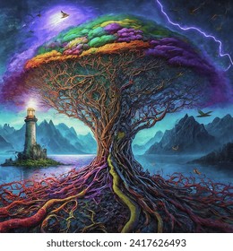 Vibrant Multi-hued Root System Stretching Out AI-generated image ...
