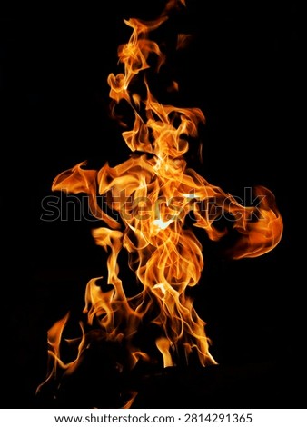 Vibrant Orange Fire Flames Shaped Like Human Figure on Black Background