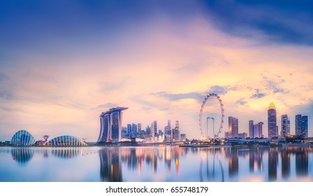 Vibrant panorama background of Singapore skyline at the business bay - Shutterstock ID 655748179