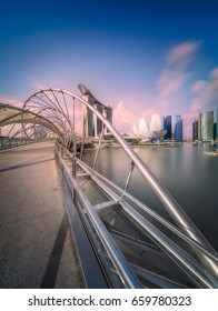 Vibrant panorama background of Singapore skyline at the business bay