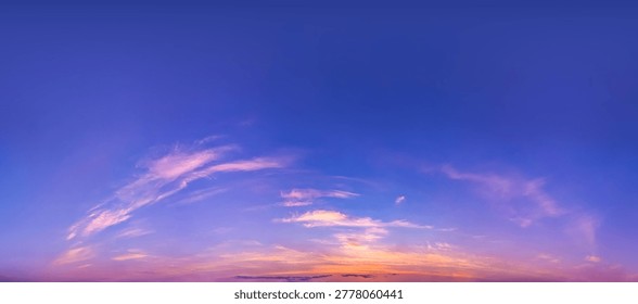 Vibrant Panoramic Sunset Sky with Dramatic Pink and Orange Clouds,A breathtaking panoramic view sky with copy space featuring a vivid transition from deep blue to brilliant orange and pink warm hues,