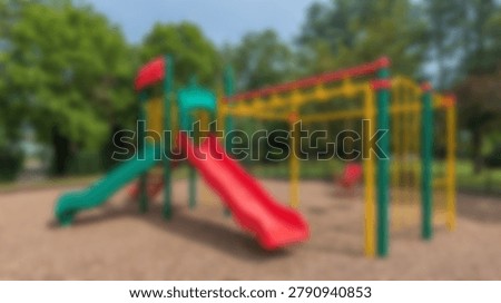 A vibrant playground with slides, climbing structures, and monkey bars, set in a park, designed for childrens outdoor recreation and fun activities.