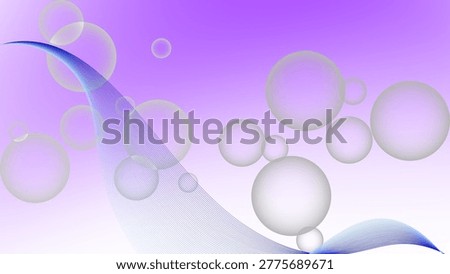 Vibrant purple background with floating bubbles and wavy blue lines illustration Bubbles in the sky