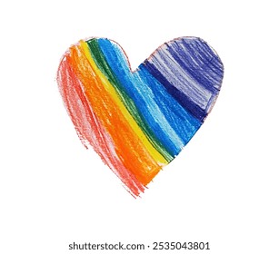 Vibrant rainbow heart drawing symbolizing love, diversity, and acceptance on a white background, perfect for romantic occasions or showing support for the lgbtq community - Powered by Shutterstock