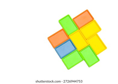 Vibrant Rectangular Plastic Game Tiles in Loose and Connected Arrangement, Toy and Puzzle Concept