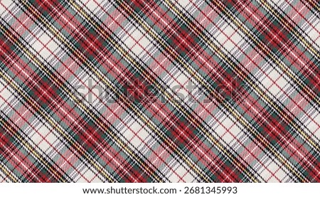 Vibrant red and green plaid pattern on a white base, inspired by traditional Scottish tartan. Ideal for clothing, festive packaging, digital art, or cozy home decor ideas