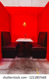 Vibrant Red Interior Lounge Booth With Leather Seats