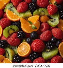 A vibrant and refreshing mix of colorful fruits, combining juicy berries, citrus slices, tropical chunks, and crisp apple pieces, tossed together for a delightful and healthy treat. - Powered by Shutterstock