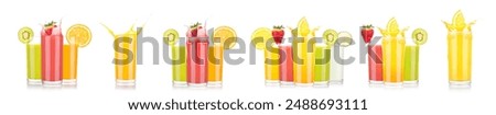 Vibrant refreshing summer drinks with a mix of fruits in tall glasses. Perfect for parties and hot days.