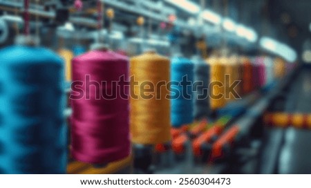 Similar – Image, Stock Photo Vibrant orange yarn spools in industrial setting