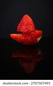 Vibrant Strawberry Slice with Reflection