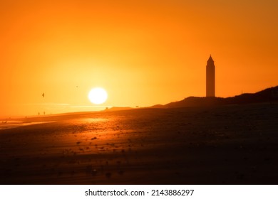 Vibrant Sunset Behind The Silhouette Of A Water Tower. Jones Beach, Long Island New York