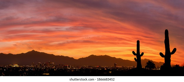 A vibrant sunset over Phoenix Arizona
