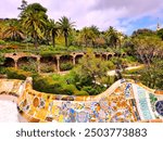 Vibrant view of Park Güell in Barcelona, ​​showcasing Gaudi