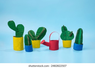 Vibrant watering can and cacti. Kid-friendly paper craft project - Powered by Shutterstock