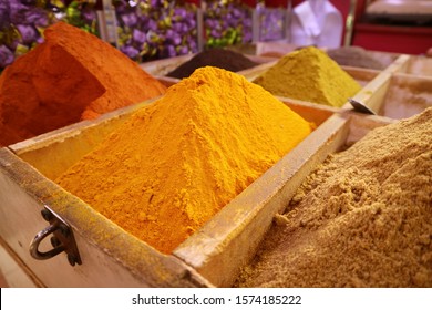 Vibrant Yellow Spice In The Traditional Market In Manama, Bahrain