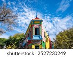 Vibrantly painted houses in Caminito, La Boca neighborhood of Buenos Aires, showcasing the area