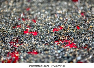 Vibrating Screen, Ore Washing With Liquid. Lots Of Small Stones On The Surface Of The Sieve.