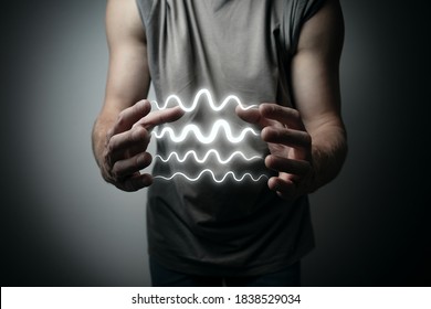 Vibrations Energy Waves Between Man Hands