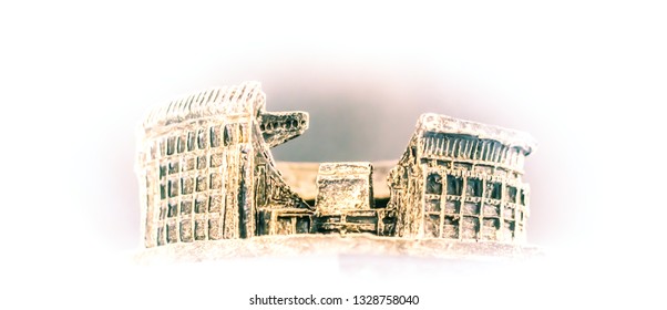 Vicente Calderón Football Stadium. Artistic View Of The Famous Soccer Team Atlético De Madrid Stadium Over A White Background.