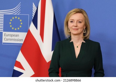 Vice-President of the European Commission Maros Sefcovic welcomes British Foreign Secretary Liz Truss prior to an EU-UK Withdrawal Agreement Joint Committee in Brussels, Belgium on February 21, 2022.