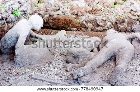 A victim in Pompeii of the eruption of Mt Vesuvius