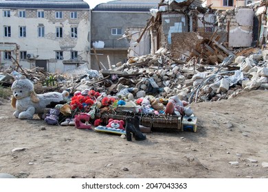 Victims Of Ganja Terror. Armenian Terror. Toys Of Children Who Died In The Ganja Terror. Ganja - Azerbaijan: 10 September 2021