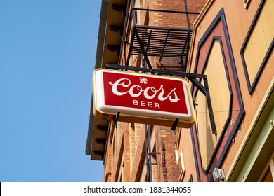 Victor, Colorado - September 17, 2020: Old Fashioned Coors Beer Brand Sign Outside Of A Dive Bar