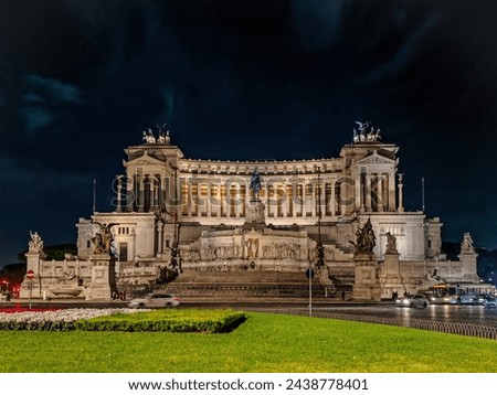 Victor Emmanuel II monument at night in the middle of the Rome city
