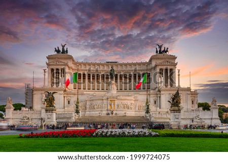 Victor Emmanuel II National Monument (Vittoriano) or Altar of the Fatherland and Piazza Venezia in Rome, Italy. Architecture and landmark of Rome. Cityscape of Rome.