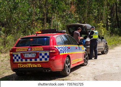 Victoria, Australia - OCTOBER, 2017: A Man Is Pulled Over By Highway Patrol. 