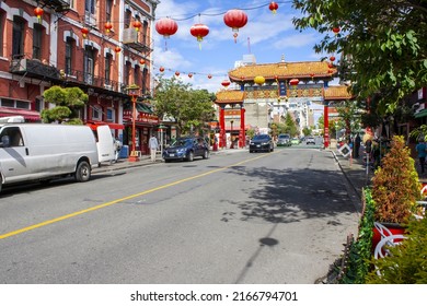 Victoria BC ,Canada, June 11th, 2019, Chinatown District On A Busy Sunny Day