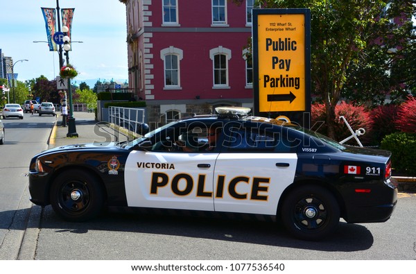 VICTORIA BC CANADA JUNE 20 2015: Victoria police\
car. Victoria Police Department (VicPD) is the municipal police\
force for the City of Victoria and the Township of Esquimalt,\
British Columbia,\
Canada.