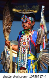 VICTORIA BC CANADA JUNE 24 2015: Unidentified Native Indian Boy In Traditional Costume. First Nations In BC Constitute A Large Number Of First Nations Governments And Peoples In The Province Of BC