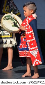 VICTORIA BC CANADA JUNE 24 2015: Native Indian Unidentified Child In Traditional Costume. First Nations In BC Constitute A Large Number Of First Nations Governments And Peoples In The Province Of BC