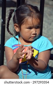 VICTORIA BC CANADA JUNE 24 2015: Unidentified Native Indian Girl. First Nations In BC Constitute A Large Number Of First Nations Governments And Peoples In The Province Of BC