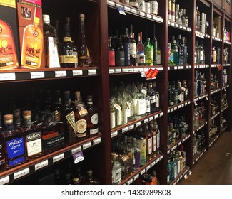 Victoria, B.C. / Canada - November 8, 2017: The Shelves Of A Liquor Store Display Various Alcohols.