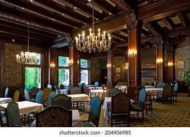VICTORIA, BC - CIRCA JULY 2014 - The Empress Room at The Fairmont Empress Hotel notably the most picturesque dining room in Victoria.