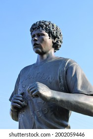 Victoria British Columbia Canada - June 30, 2021 - Statue Of Terry Fox At Mile 0 Zero, Commemorating His Run Across Canada Known As The Marathon Of Hope To Raise Funds For Cancer Awareness.. 