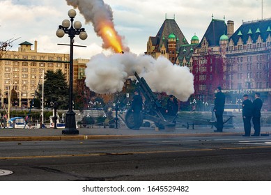 Victoria British Columbia Canada November 1 2012: Artillery 21 Gun Salute At The Opening Of The Legislature Bc