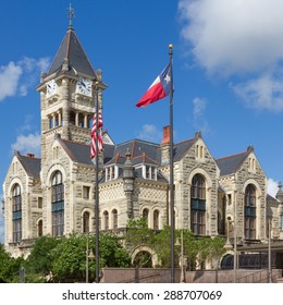 Victoria County Courthouse with Texas flag